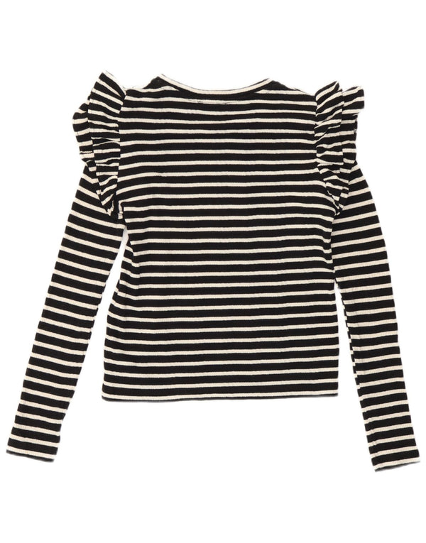 Zara Womens Crop Top Long Sleeve UK 10 Small Black Striped Cotton