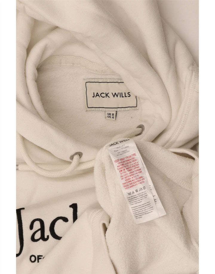 JACK WILLS Womens Crop Graphic Hoodie Jumper UK 8 Small White Cotton