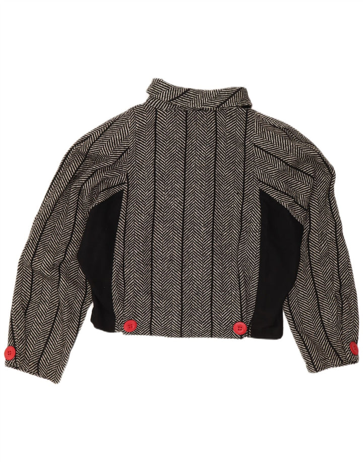 Vintage Womens Crop Batwing Blazer Jacket US 1 XS Black Herringbone Wool