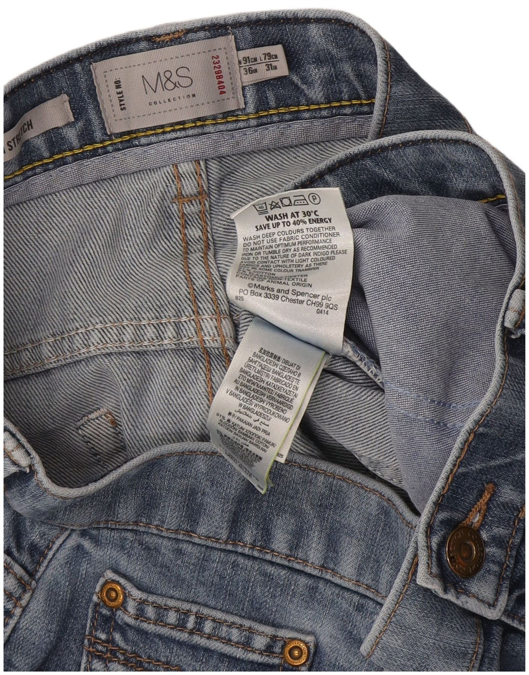 Marks & Spencer Mens Regular Straight Jeans W36 L31 Blue Cotton