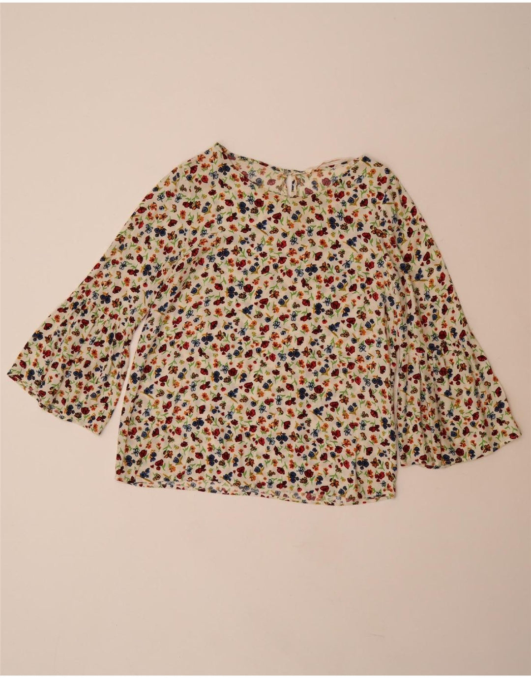 ZARA Womens 3/4 Sleeve Blouse Top UK 10 Small Off White Floral Viscose