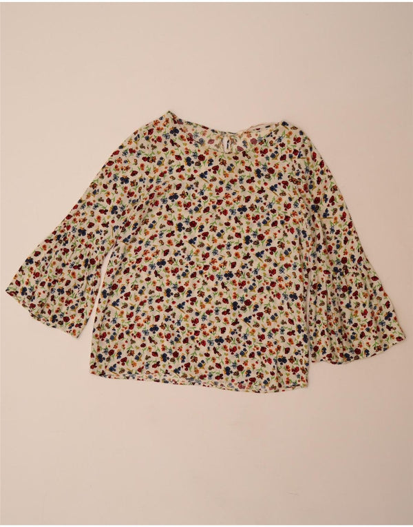 ZARA Womens 3/4 Sleeve Blouse Top UK 10 Small Off White Floral Viscose