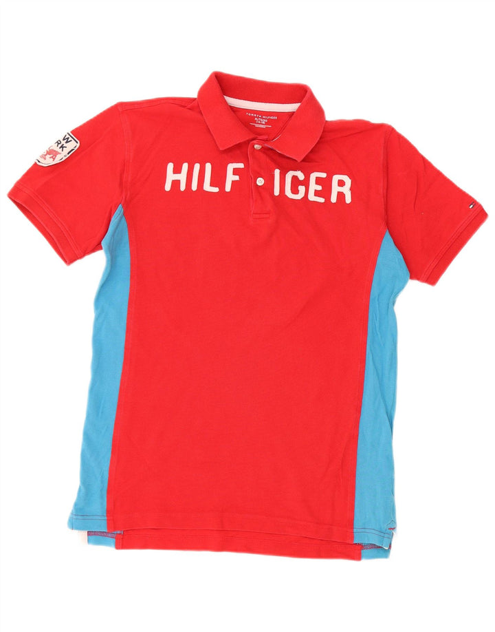 TOMMY HILFIGER Boys Graphic Polo Shirt 15-16 Years XL Red Colourblock