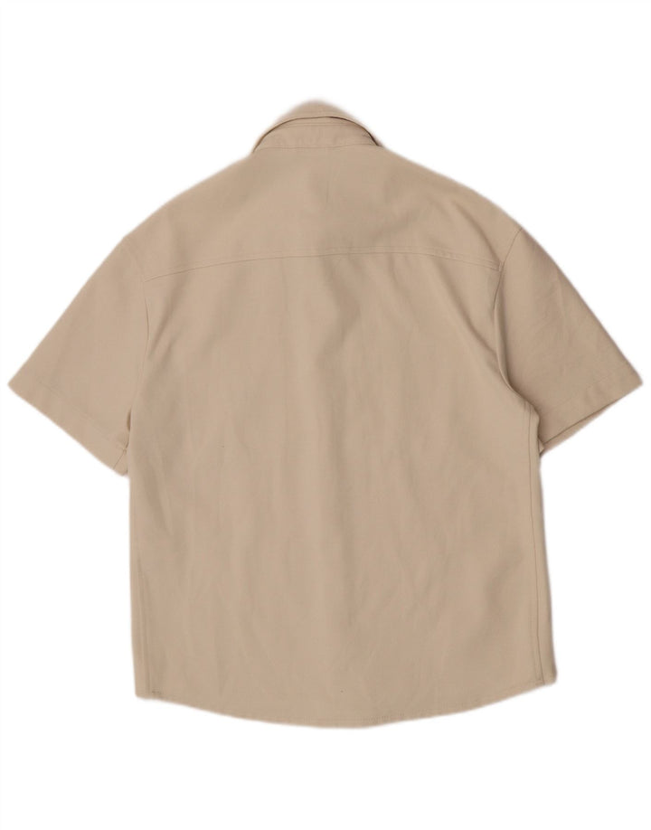 Zara Mens Short Sleeve Shirt Small Beige Polyester