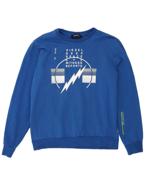 Diesel Mens Graphic Sweatshirt Jumper Large Blue Cotton