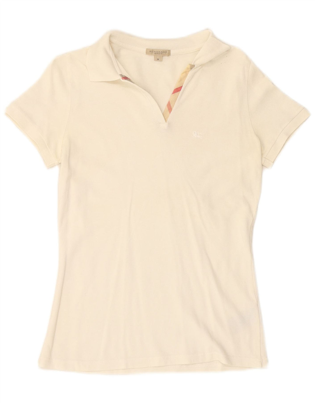 BURBERRY Womens BRIT Polo Shirt UK 12 Medium Off White Cotton