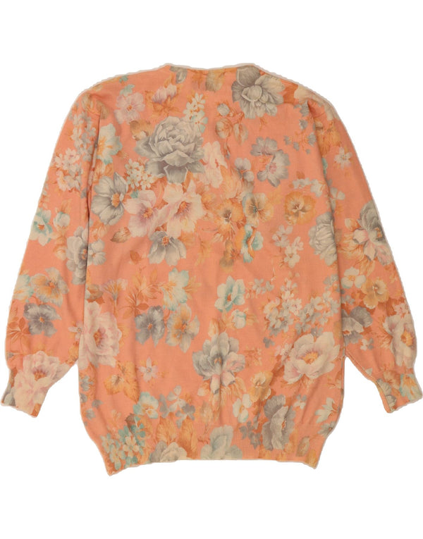 VINTAGE Womens Crew Neck Jumper Sweater UK 18 XL Pink Floral Wool