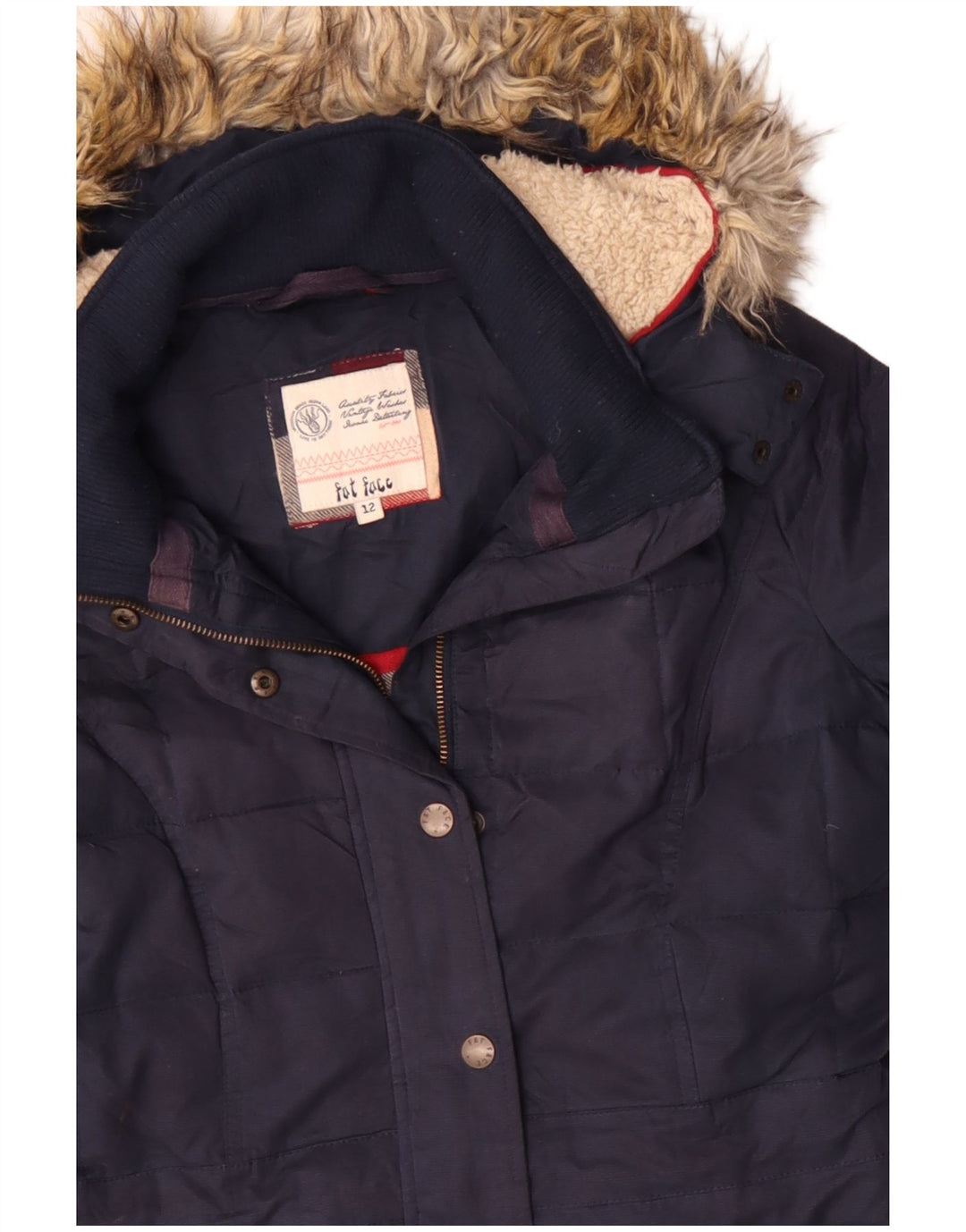 Fat Face Womens Hooded Parka Jacket UK 12 Medium Navy Blue Polyester Winter