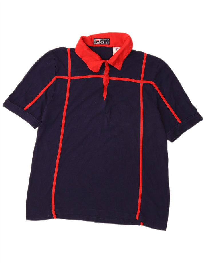 FILA Mens Polo Shirt Large Navy Blue Colourblock Cotton