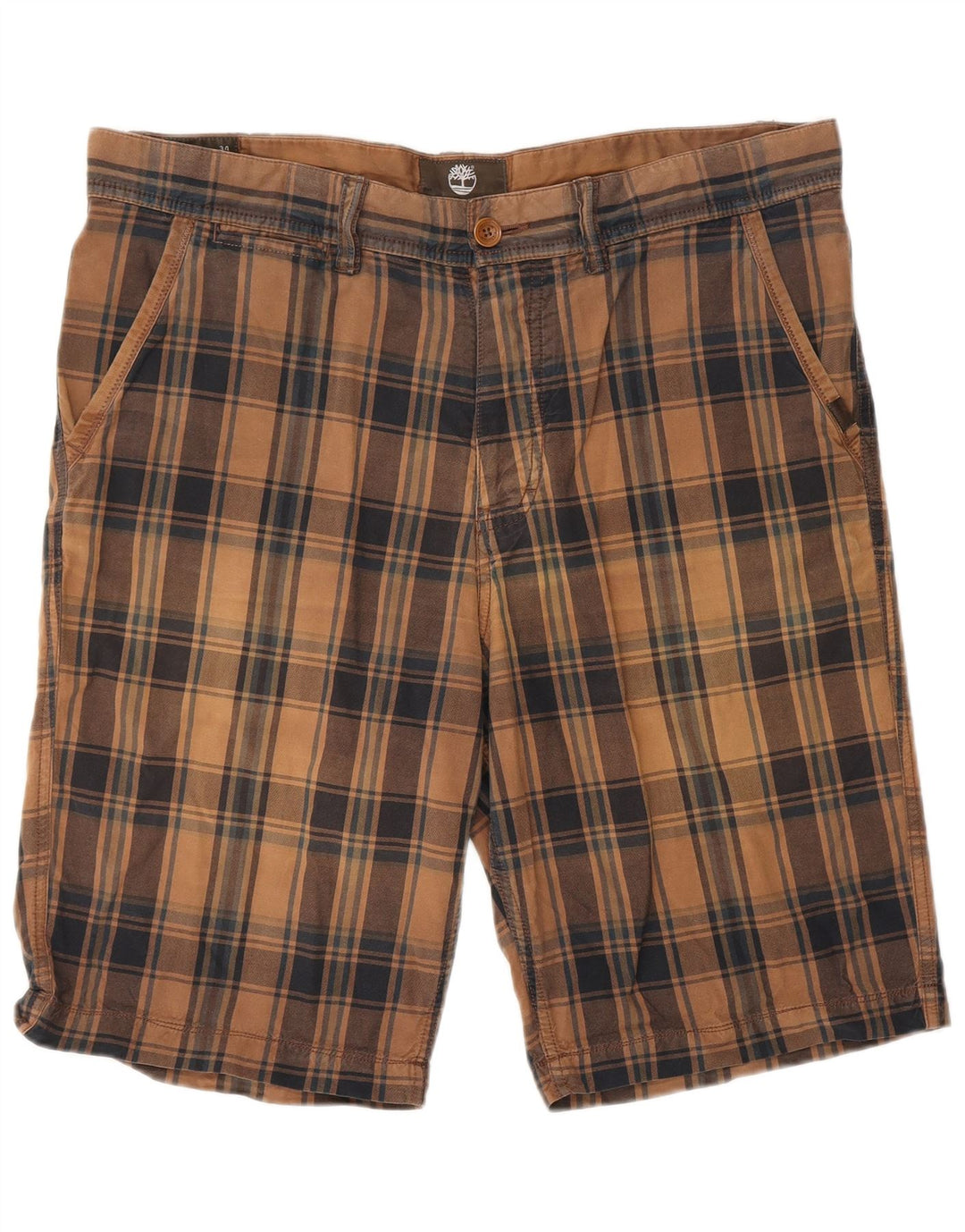 Timberland Mens Chino Shorts W34 Large Brown Check Cotton