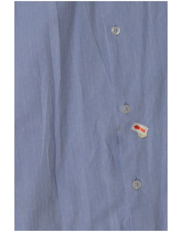 BENETTON Boys Shirt 13-14 Years 3XL Blue Pinstripe Cotton