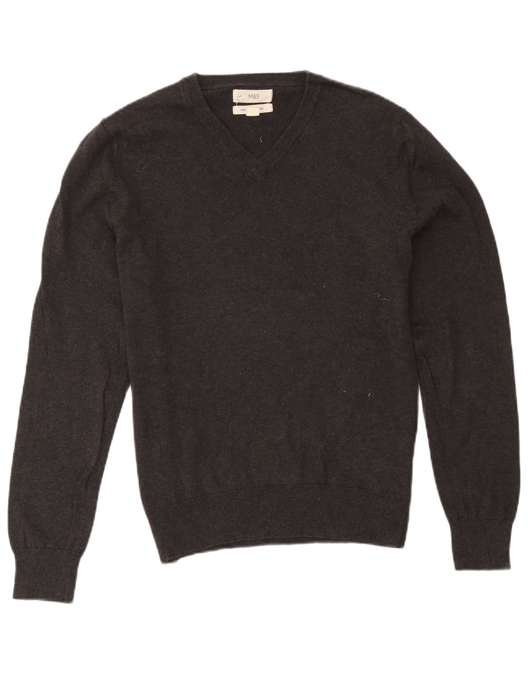 Marks & Spencer Mens V-Neck Jumper Sweater Medium Grey Cotton