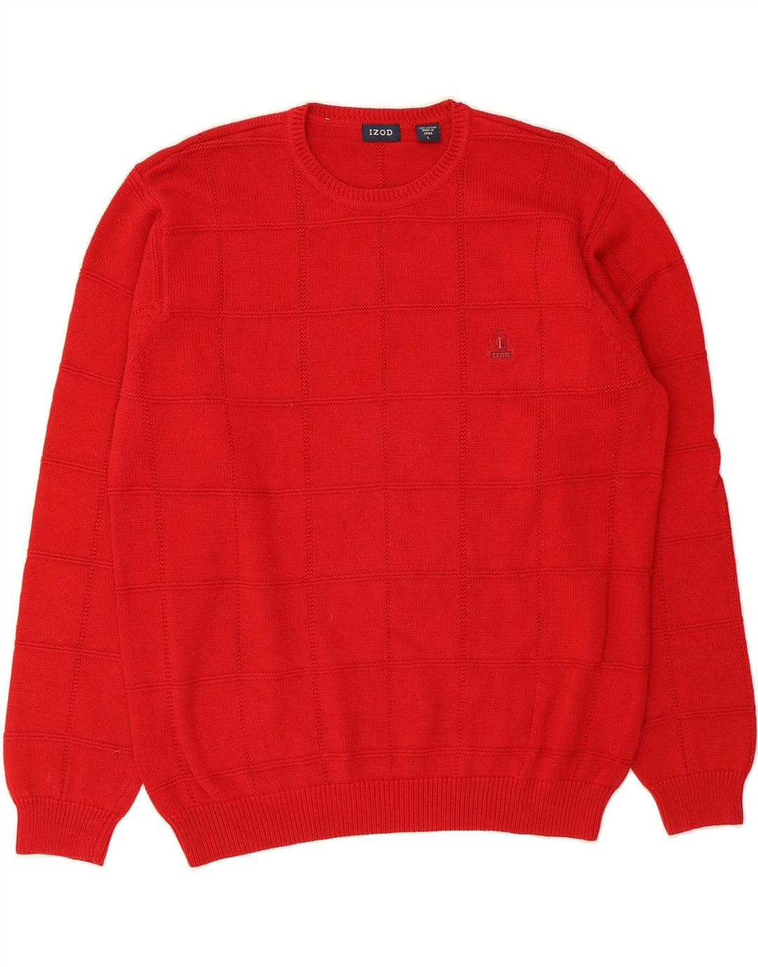 IZOD Mens Crew Neck Jumper Sweater Large Red Check Cotton Vintage Izod and Second-Hand Izod from Messina Hembry 
