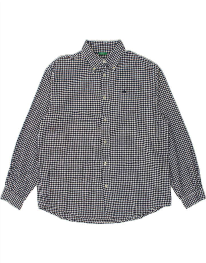 BENETTON Mens Flannel Shirt Medium Navy Blue Gingham Vintage Benetton and Second-Hand Benetton from Messina Hembry 