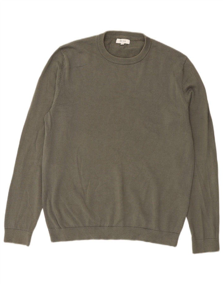 Reiss Mens Crew Neck Jumper Sweater Medium Khaki Cotton