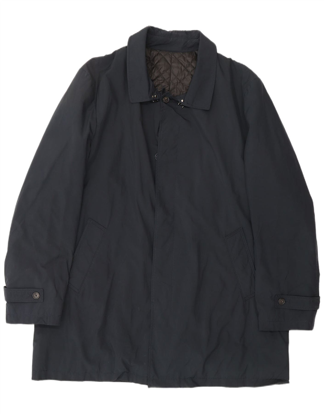 BORSALINO Mens Overcoat IT 56 3XL Navy Blue Polyester Classic