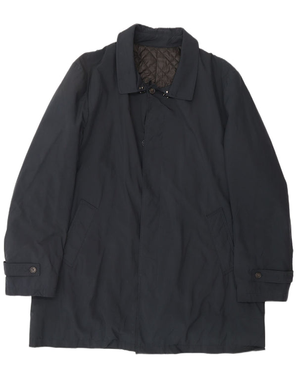 BORSALINO Mens Overcoat IT 56 3XL Navy Blue Polyester Classic