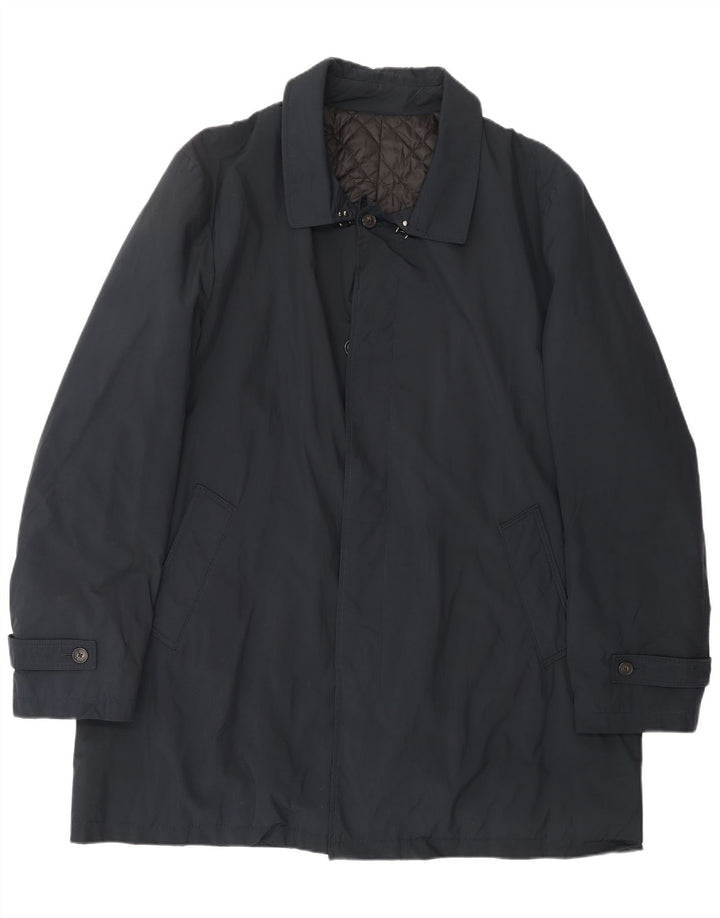 BORSALINO Mens Overcoat IT 56 3XL Navy Blue Polyester Classic