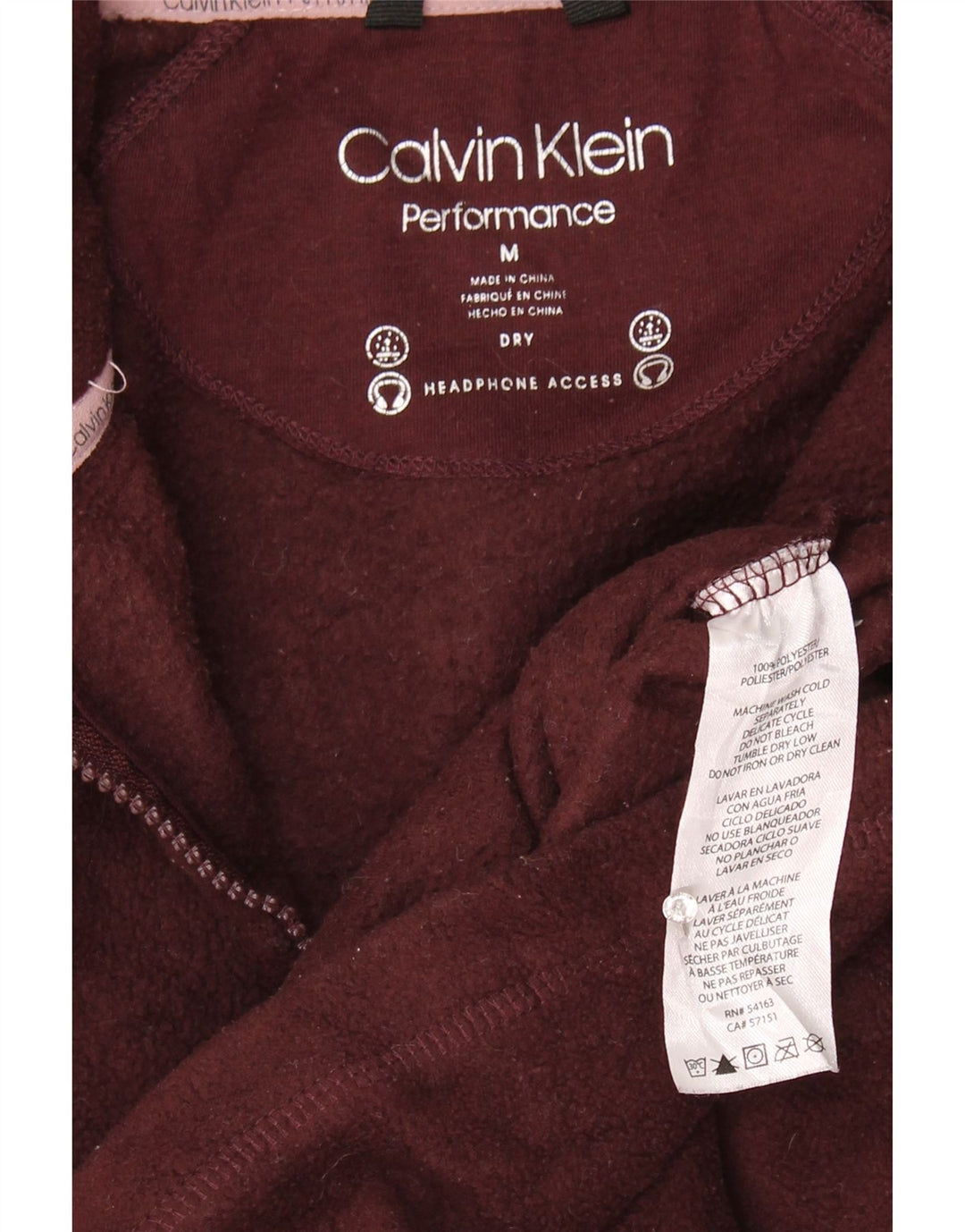 Calvin Klein Womens Graphic Fleece Jacket UK 14 Medium Burgundy Polyester