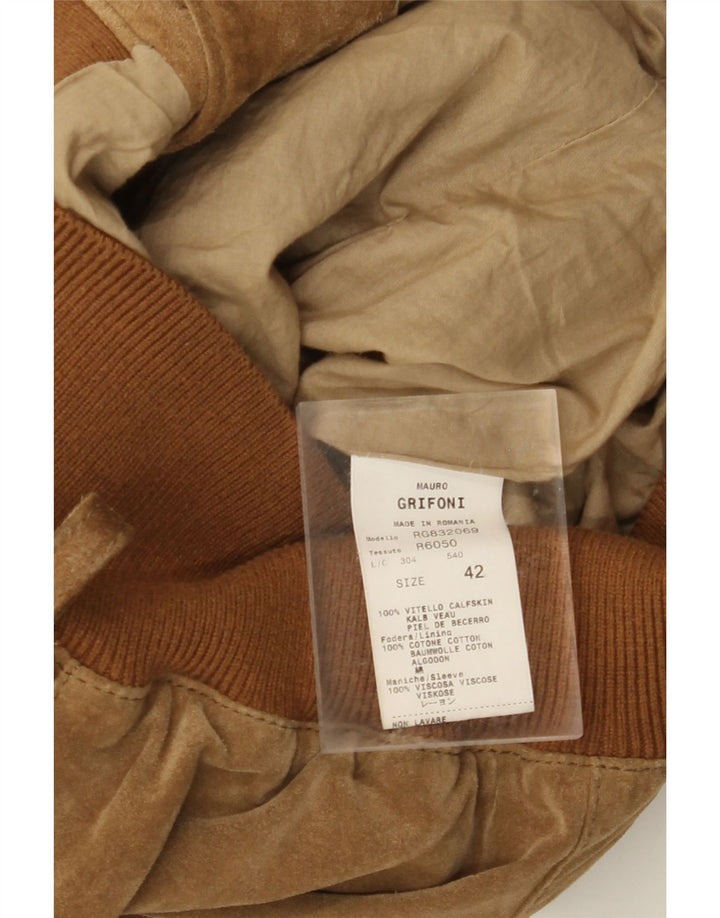 MAURO GRIFONI  Womens Suede Bomber Jacket IT 42 Medium Brown Leather