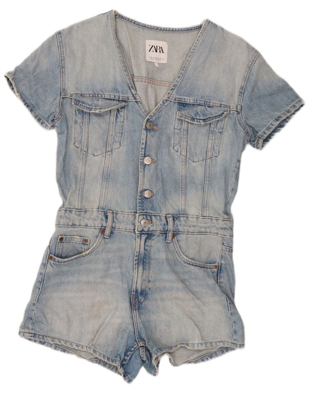 Zara Womens Denim Playsuit UK 12 Medium Blue Cotton