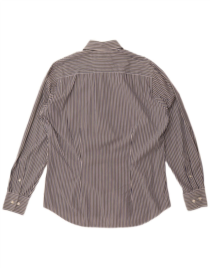 Fred Perry Mens Slim Fit Shirt Medium Navy Blue Pinstripe Cotton