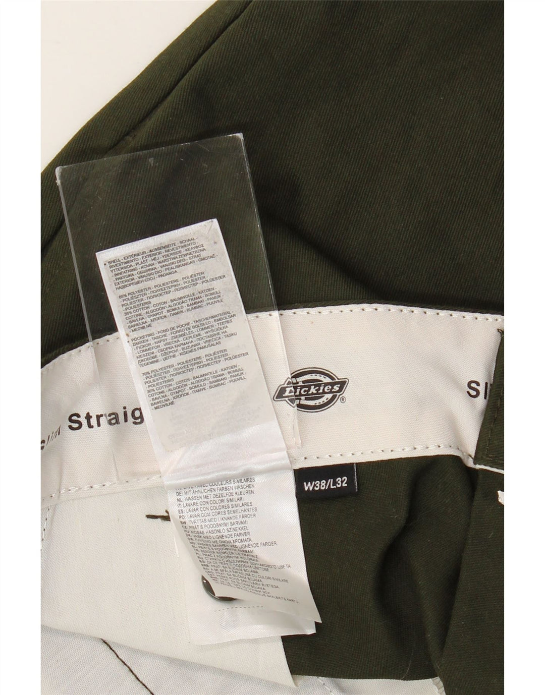 DICKIES Mens Slim Straight Chino Trousers W38 L32  Khaki Polyester