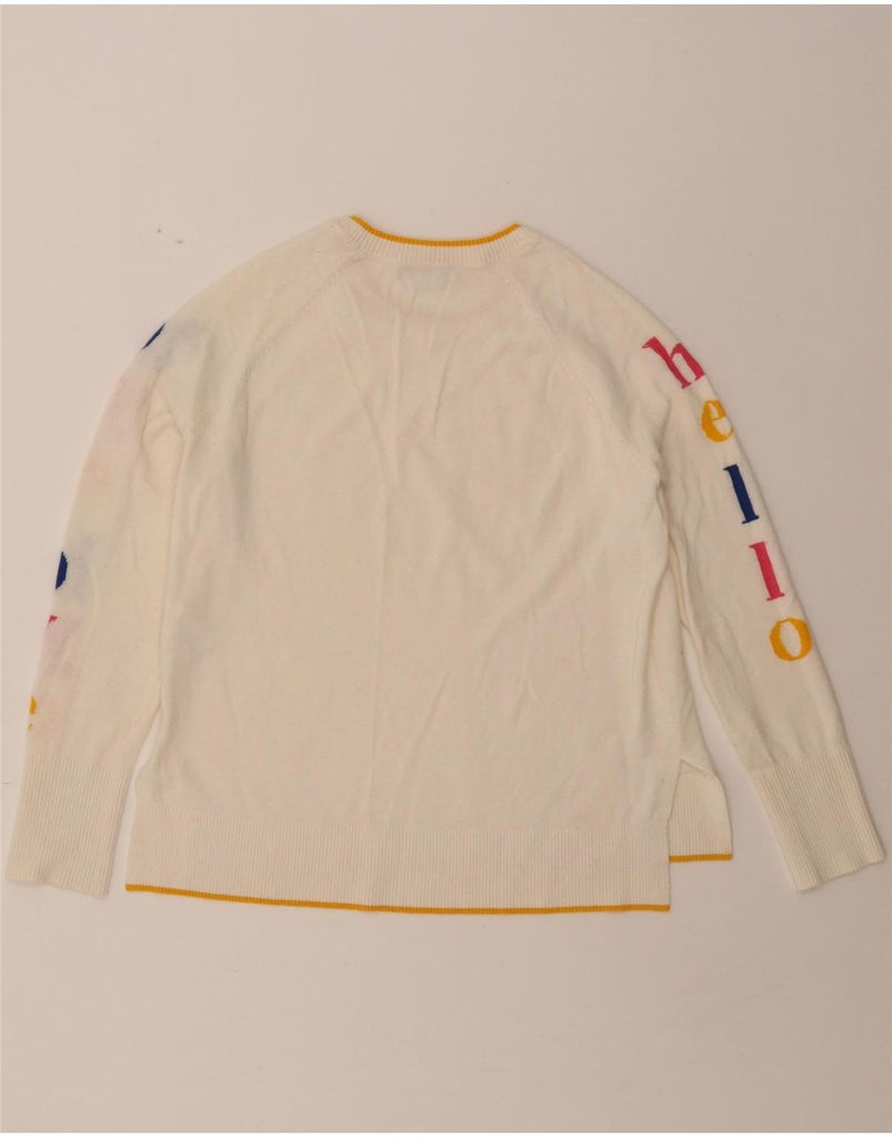 BODEN Womens Graphic Boat Neck Jumper Sweater UK 10 Small White Wool Vintage Boden and Second-Hand Boden from Messina Hembry 