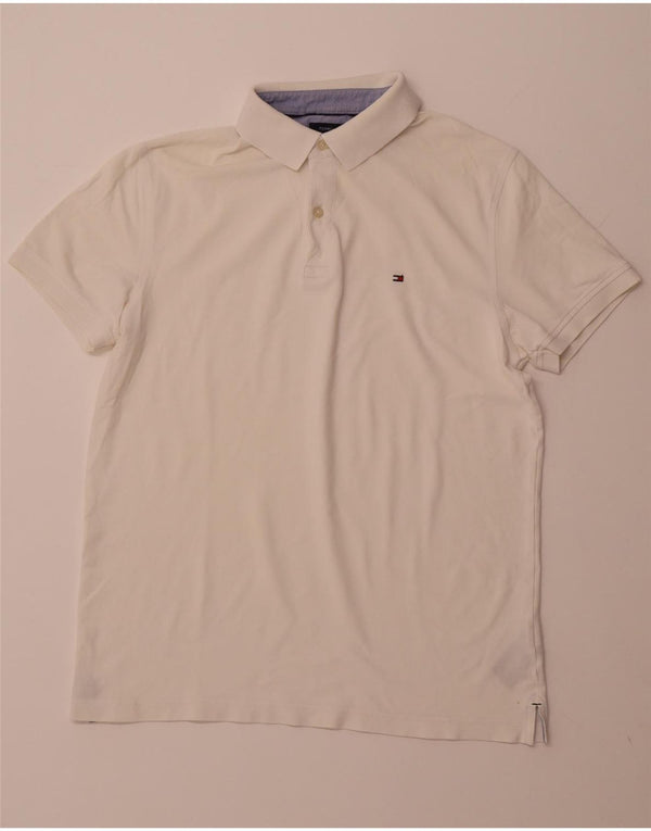 TOMMY HILFIGER Mens Slim Fit Polo Shirt Large White Cotton