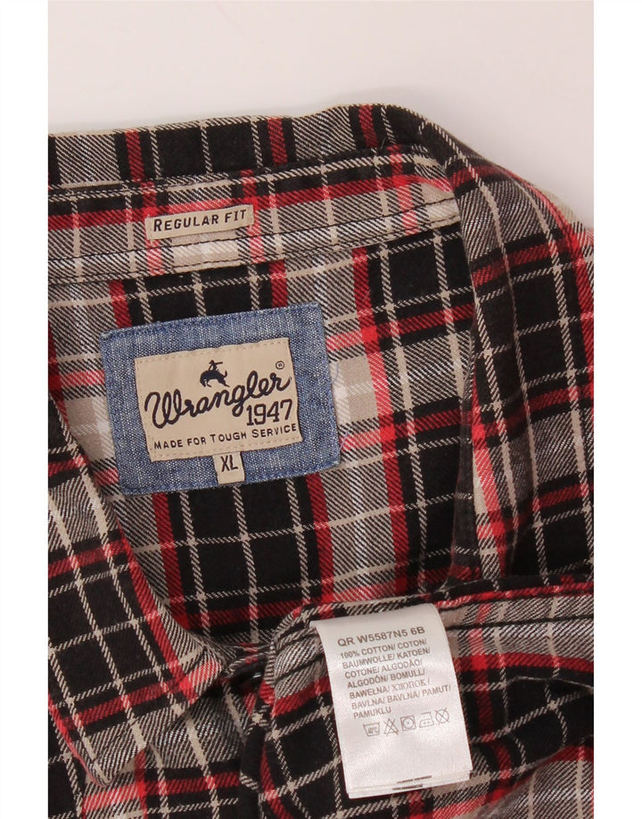 WRANGLER Mens Regular Fit Flannel Shirt XL Black Check Cotton