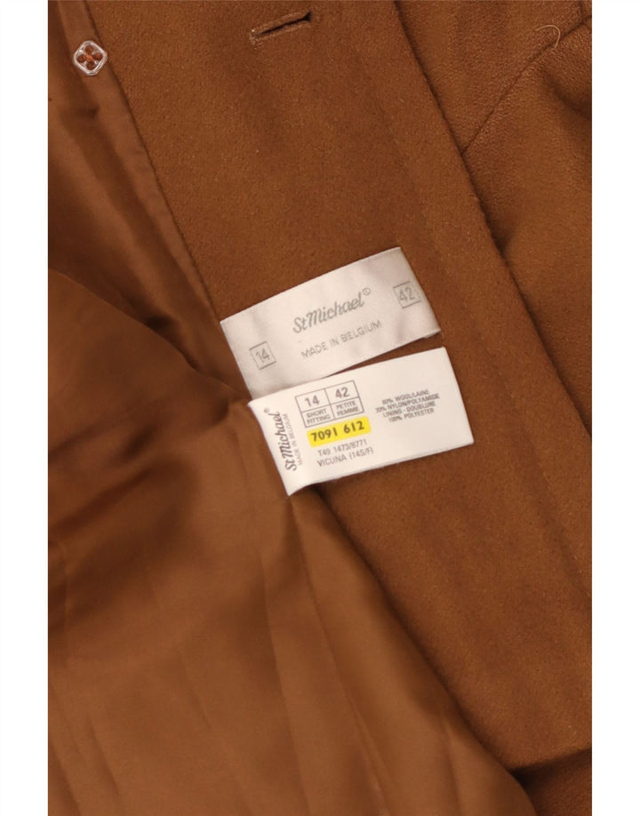 St Michael Womens Double Breasted Jacket UK 14 Large Beige Wool