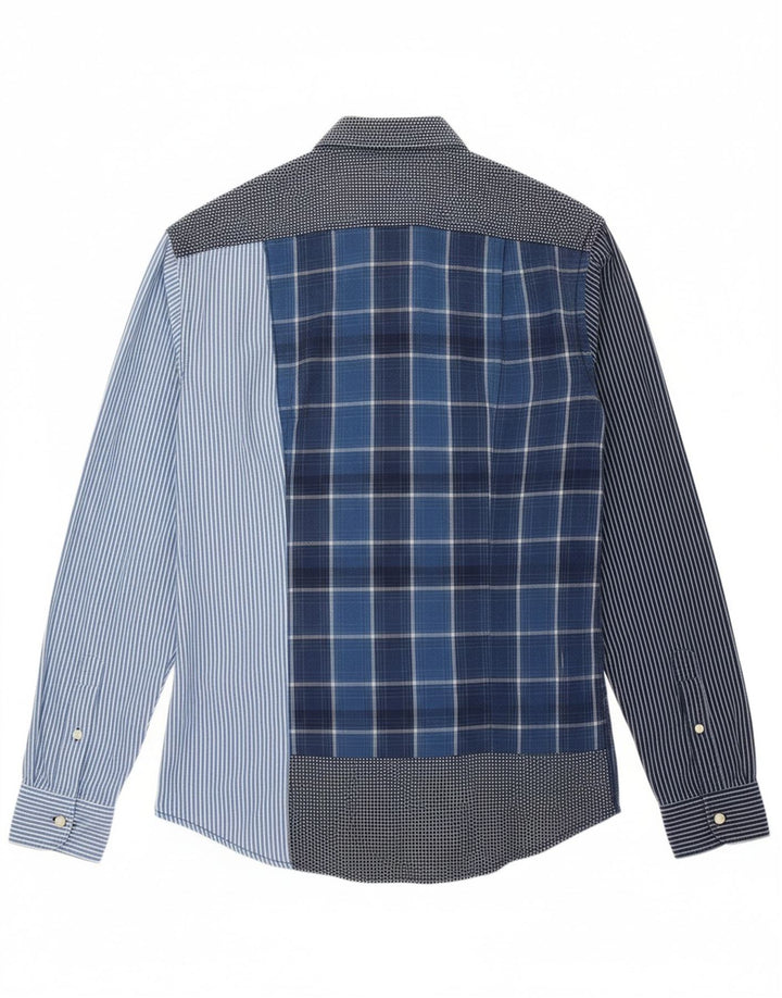 DESIGUAL Mens Regular Fit Graphic Shirt Small Blue Patchwork Cotton