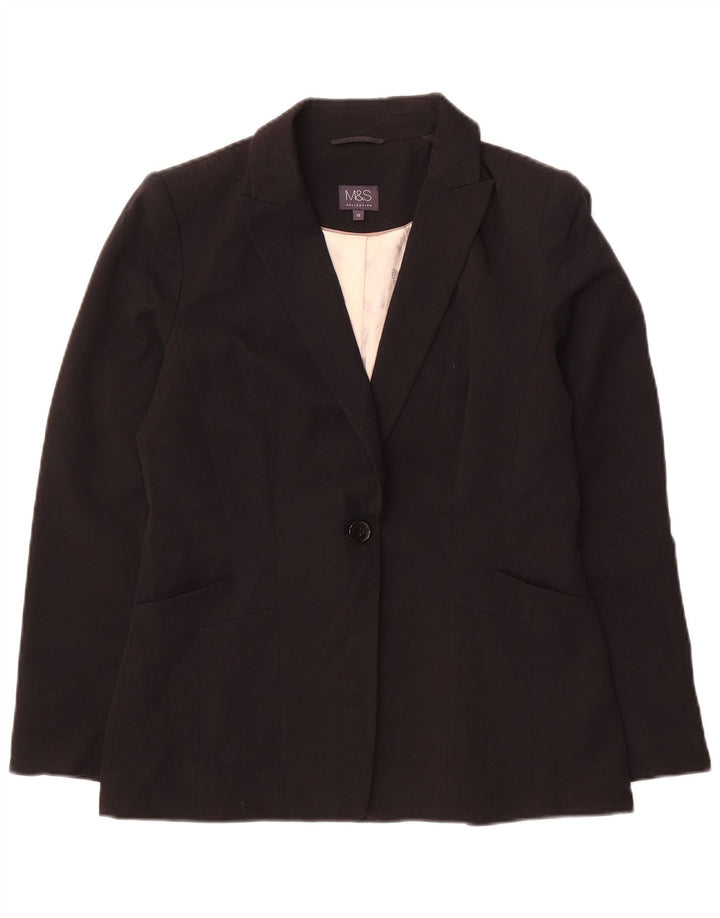 MARKS & SPENCER Womens 1 Button Blazer Jacket UK 12 Medium Black Polyester