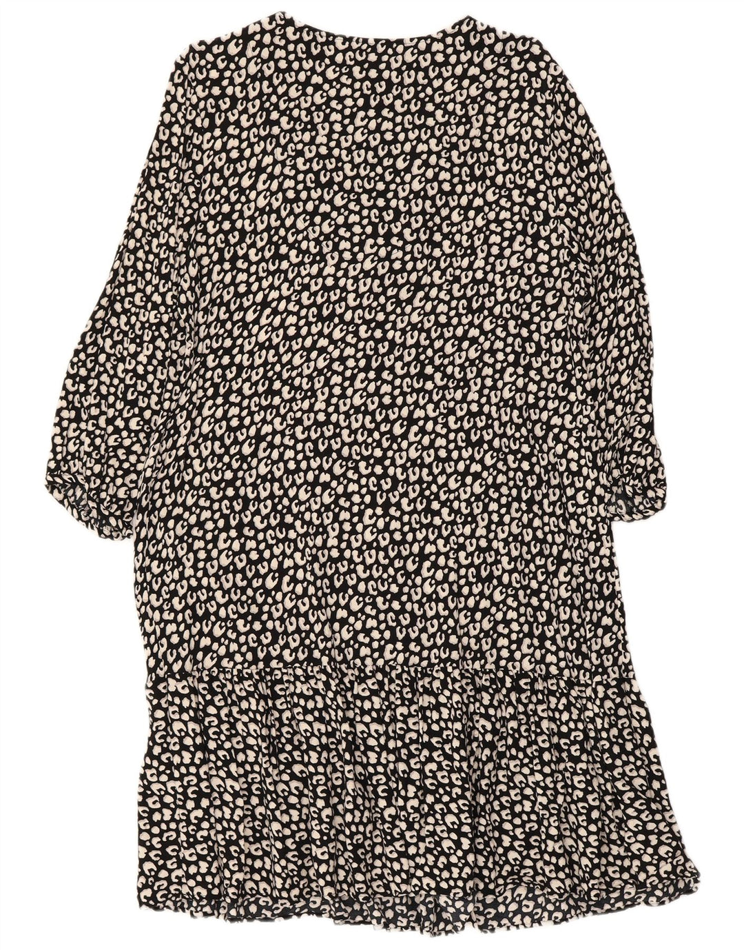 PRINCIPLES Womens 3/4 Sleeve Tiered Dress UK 16 Large Black Animal Print