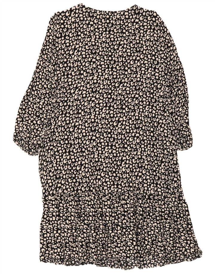 PRINCIPLES Womens 3/4 Sleeve Tiered Dress UK 16 Large Black Animal Print