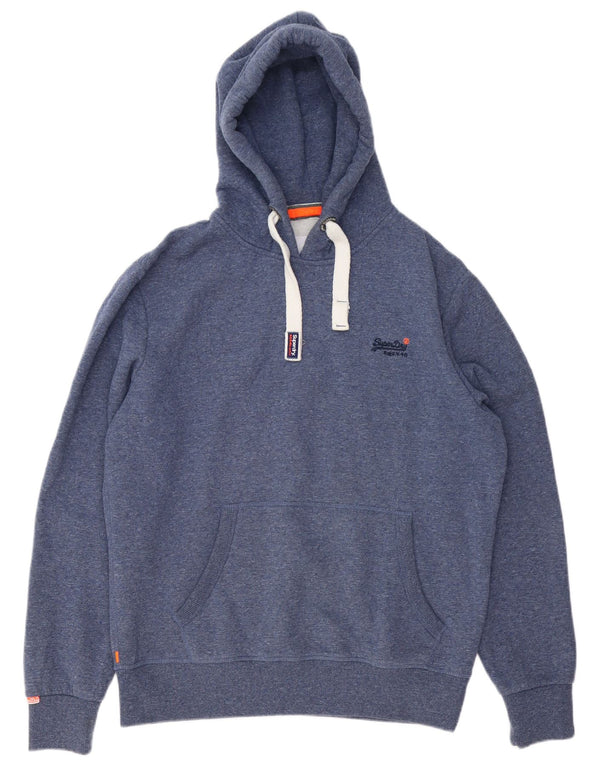 SUPERDRY Mens Hoodie Jumper 2XL Blue Flecked Cotton