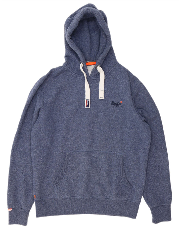 SUPERDRY Mens Hoodie Jumper 2XL Blue Flecked Cotton