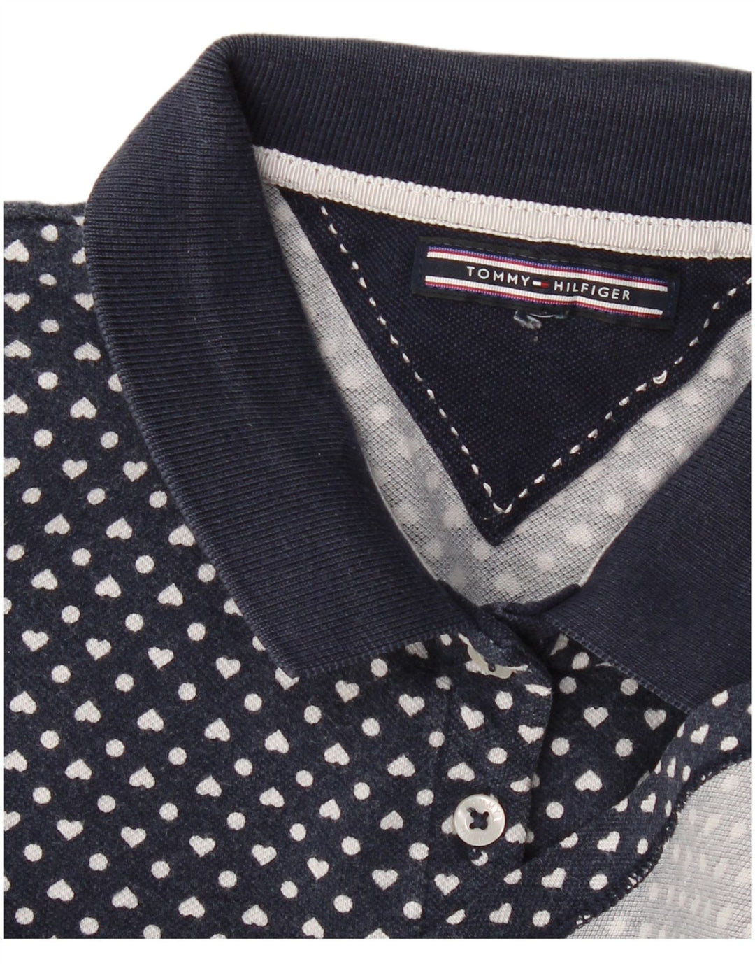 TOMMY HILFIGER Womens Polo Shirt UK 12 Medium Navy Blue Spotted