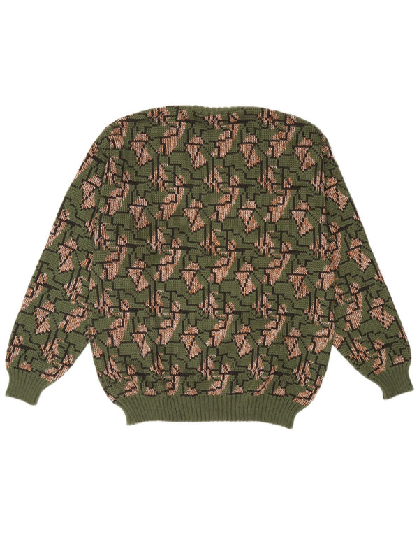 Vintage Mens V-Neck Jumper Sweater IT 52 Large Green Geometric