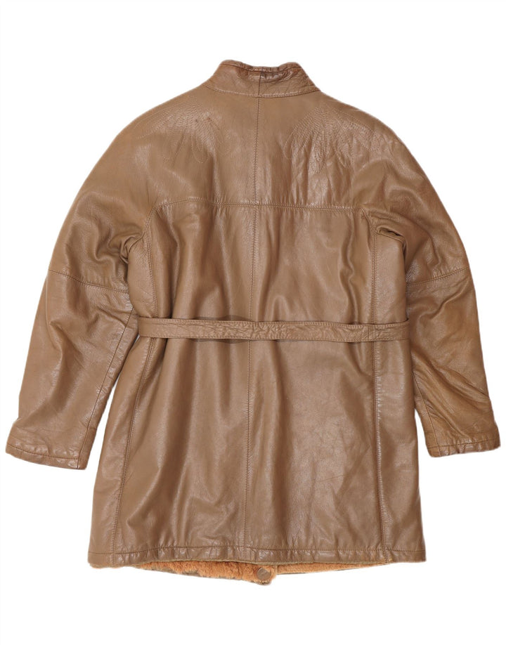 Vintage Womens Leather Coat UK 14 Medium Brown Leather