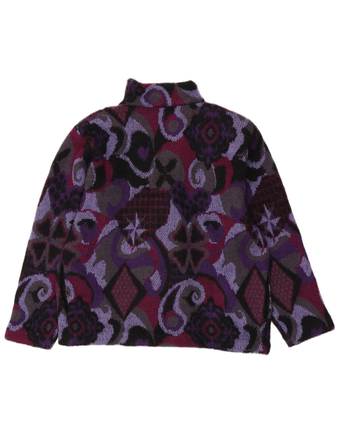 VINTAGE Womens Oversized Cardigan Sweater UK 10 Small Purple Geometric