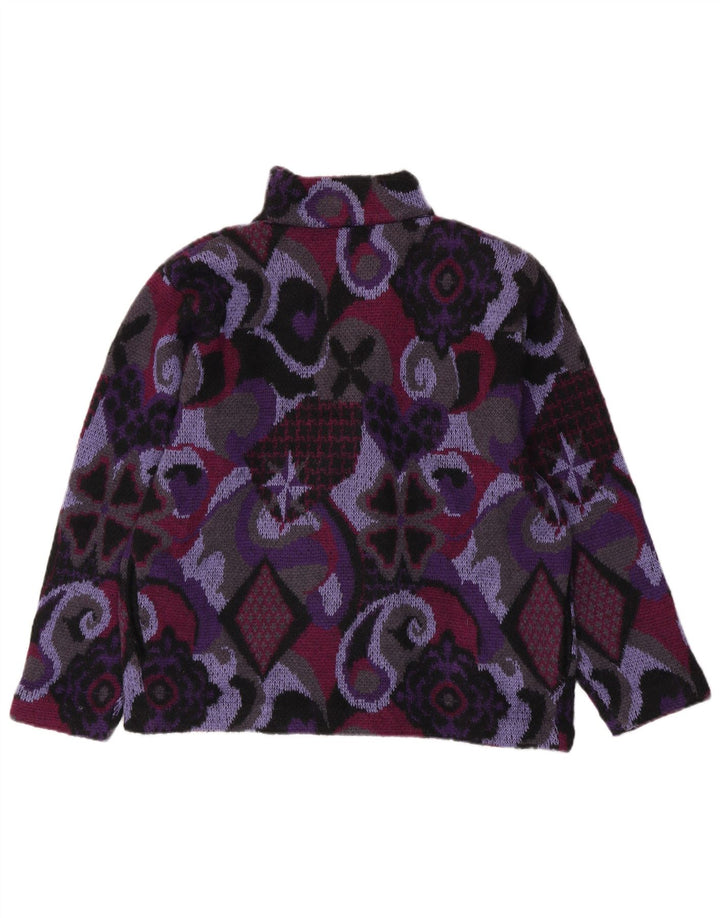 VINTAGE Womens Oversized Cardigan Sweater UK 10 Small Purple Geometric