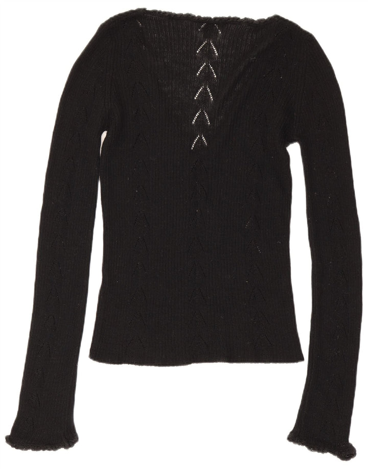 Calvin Klein Womens Graphic Top Long Sleeve UK 12 Medium Black