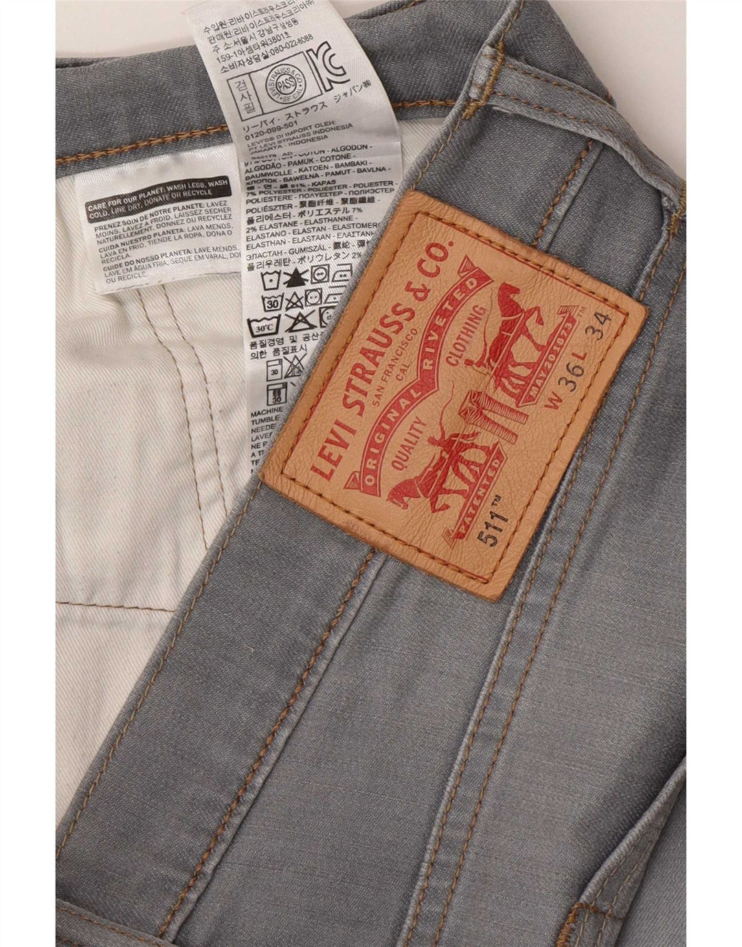 Levi's Mens 511 Slim Jeans W36 L29 Grey Cotton