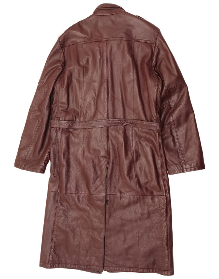 C & A Mens Military Leather Coat UK 40 Large Maroon Leather