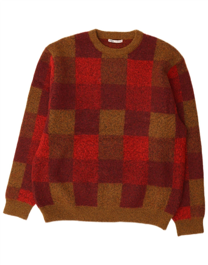 Zara Mens Crew Neck Jumper Sweater Medium Multicoloured Geometric Polyester