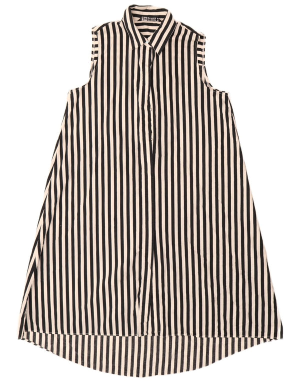 Zara Womens Sleeveless Shirt Dress UK 14 Medium Black Striped Cotton
