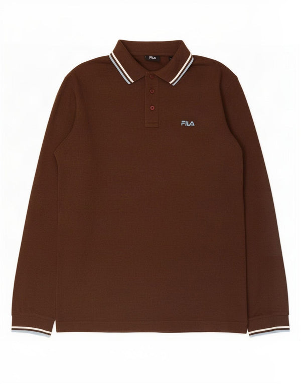 Fila Mens Long Sleeve Polo Shirt XL Brown Cotton