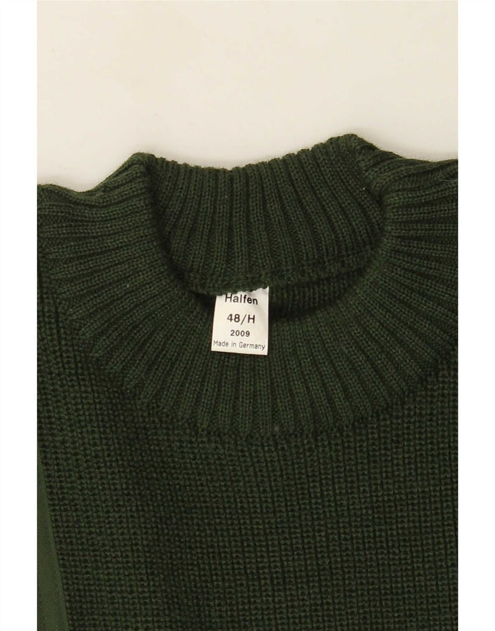 Halfen Mens Crew Neck Jumper Sweater IT 48 Medium Green Colourblock Wool