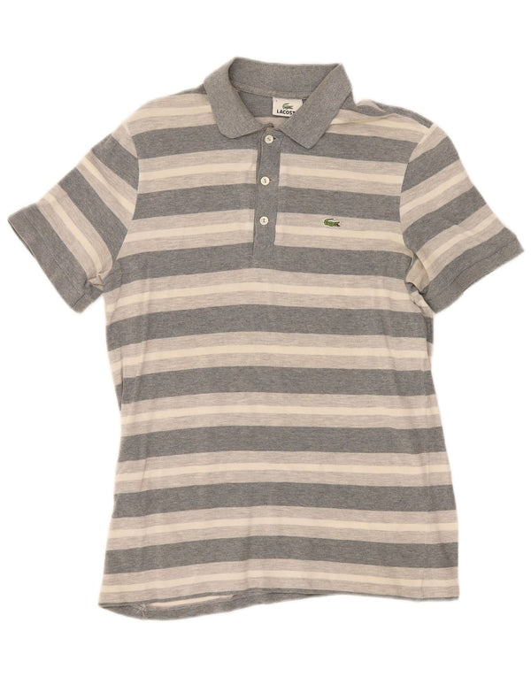 Lacoste Mens Polo Shirt Size 3 Small Grey Striped Cotton